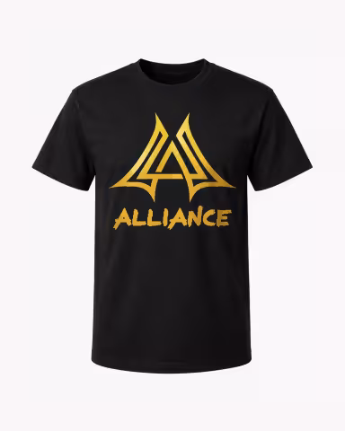 Black T-shirt with gold Alliance logo front