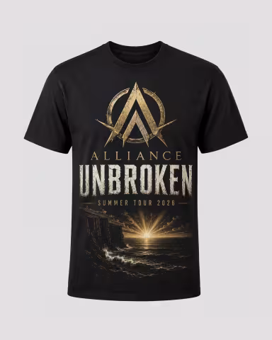 Svartur tónleikaferðabolur innblásinn af Unbroken-plötunni og Summer Tour 2026 að framan