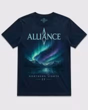 Dark blue Northern Lights T-Shirt with aurora-inspired Alliance artwork front