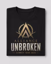 Svartur tónleikaferðabolur innblásinn af Unbroken-plötunni og Summer Tour 2026, samanbrotinn