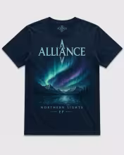 Dark blue Northern Lights T-Shirt with aurora-inspired Alliance artwork front